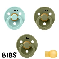 BIBS Colour Sutter med navn str2, 2 Olive, 1Mint, Runde latex